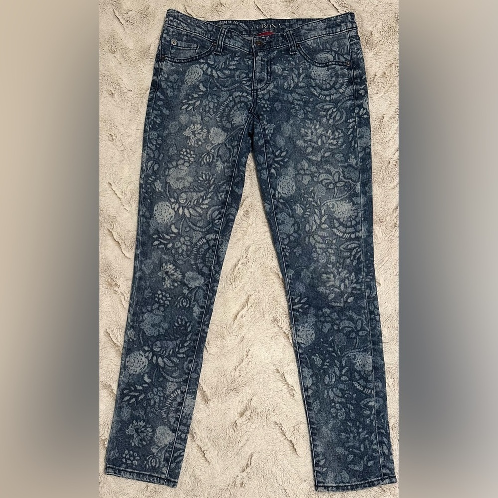 Merona Jeans Womens Size 4 Ankle Skinny Floral Print Blue Denim Jeans